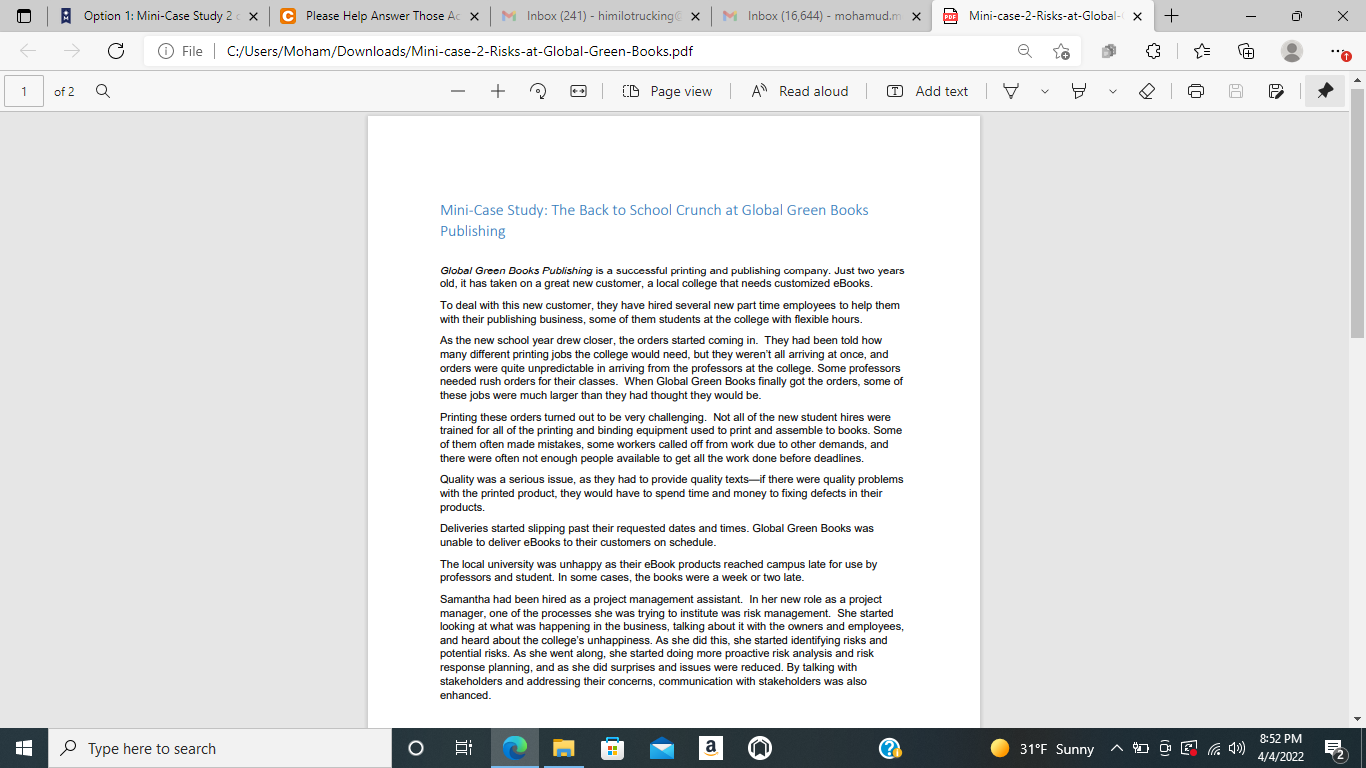 Please help question in this case study. I will