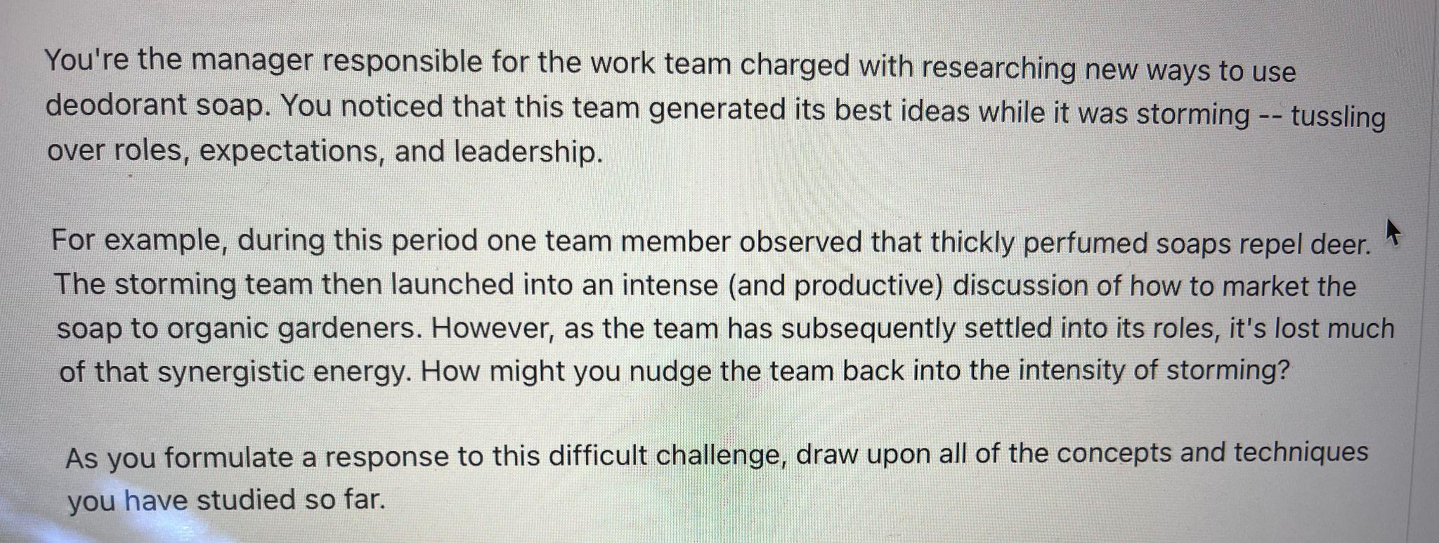 You're the manager responsible for the work team