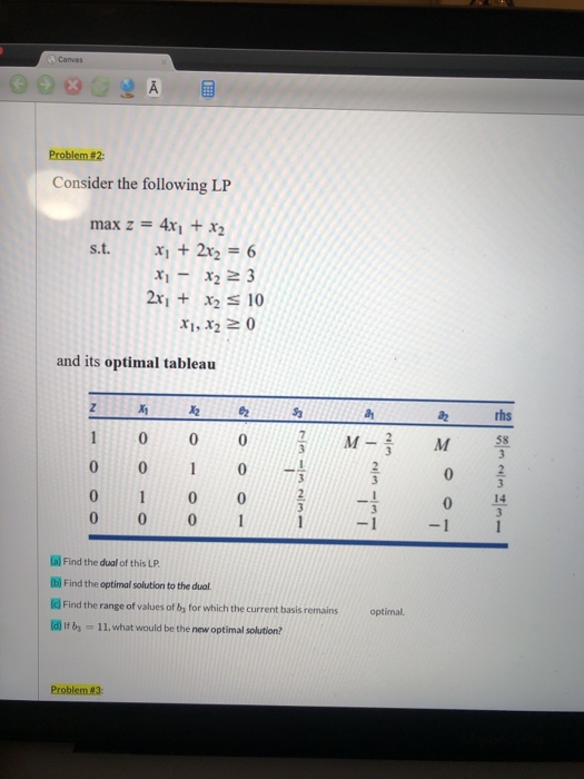 Canvas id Problem #2: Consider the following LP