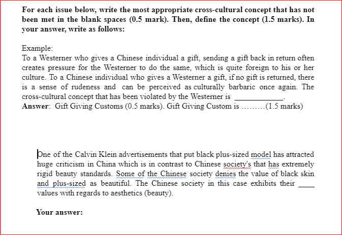 For each issue below, write the most appropriate