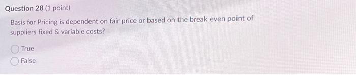 Basis for Pricing is dependent on fair price or