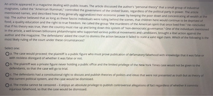 An article appeared in a magazine dealing with