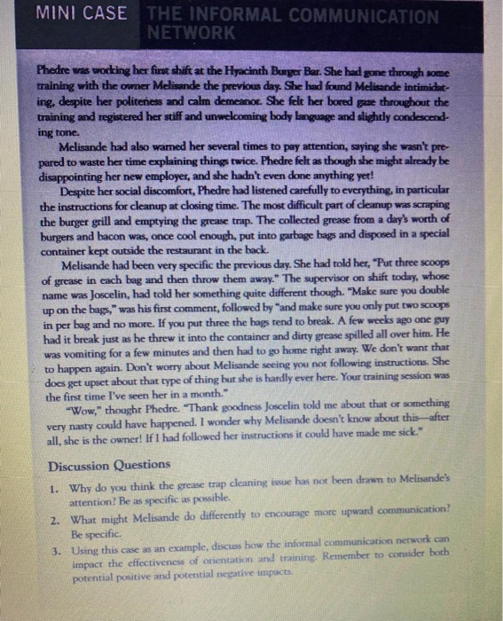 MINI CASE THE INFORMAL COMMUNICATION NETWORK