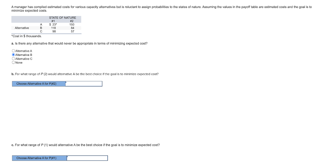 A manager has compiled estimated costs for
