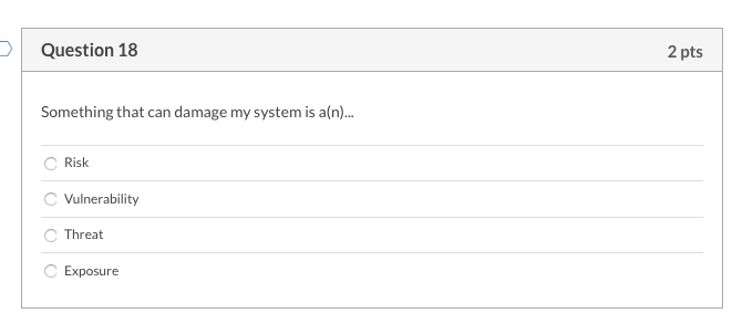 Question 18 2 pts Something that can damage my