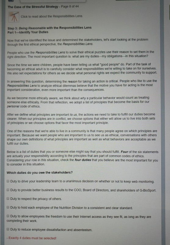 Must choose 4 The Case of the Stressful Strategy