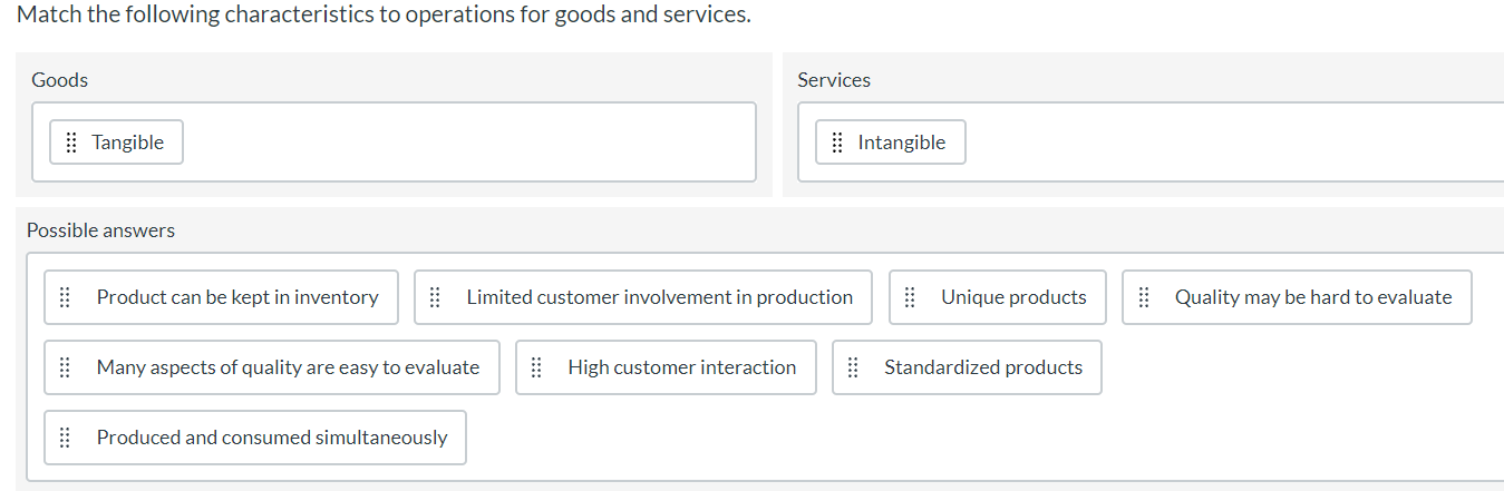 Match the following characteristics to operations