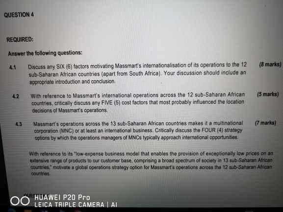 Answer question 4.3 please QUESTION 4 (8 marks)