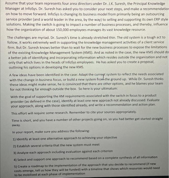 Assume that your team represents four area