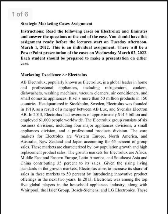 1 of 6 Strategic Marketing Cases Assignment