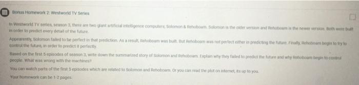 Bonus Homework 2: Westworld TV Series in