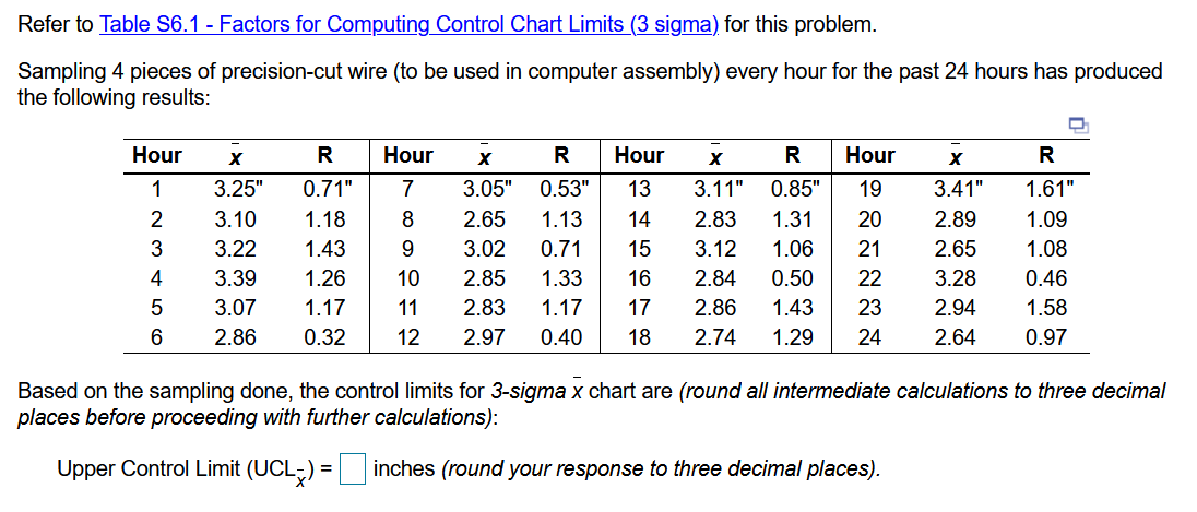 Refer to Table 56.1 - Factors for Computing