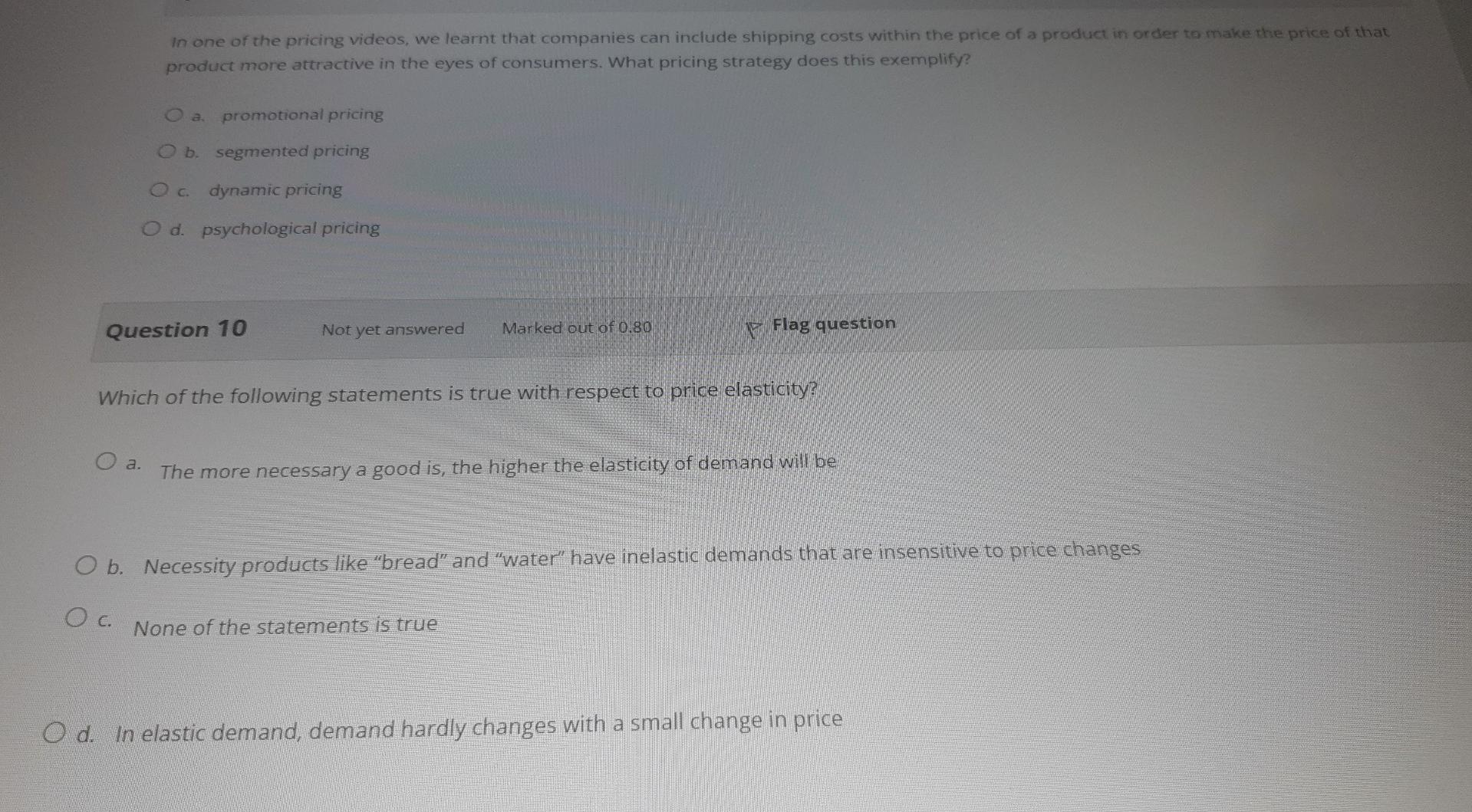 In one of the pricing videos, we learnt that