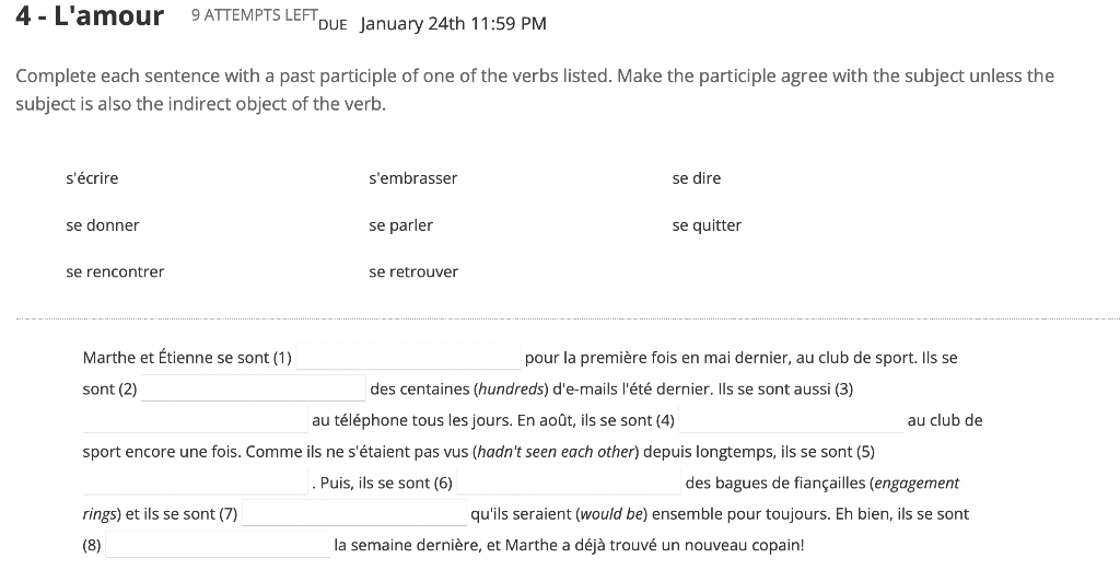 4 - L'amour 9 ATTEMPTS LEFT DUE January 24th