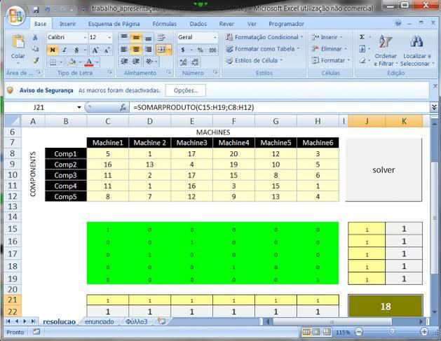 trabalho apresenta un e Microsoft Excel utilizao