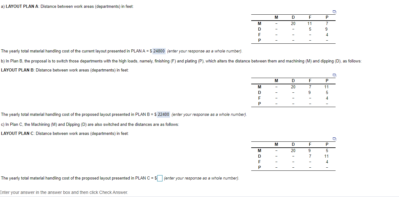 a) LAYOUT PLAN A: Distance between work areas
