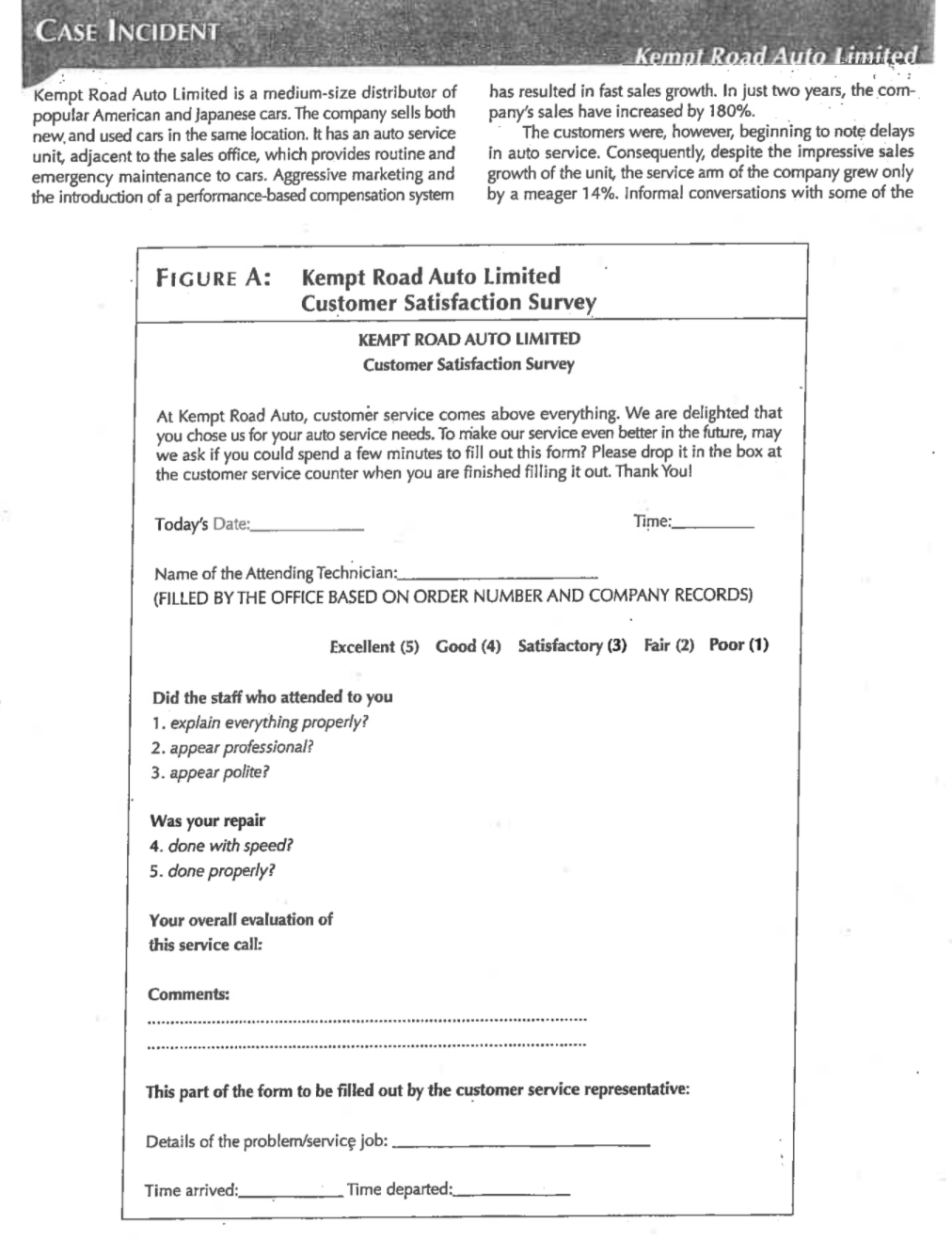 Kempt Road Auto Limited Case CASE INCIDENT Kempt