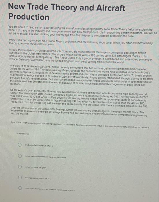 New Trade Theory and Aircraft Production You ore