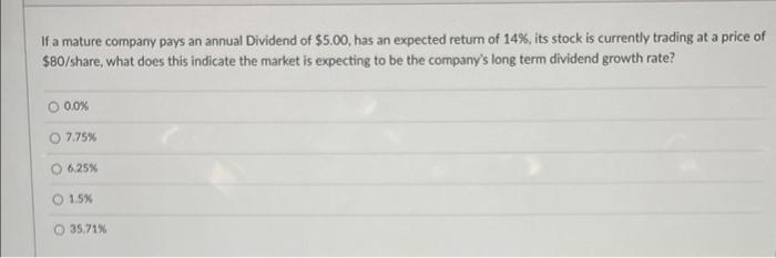 If a mature company pays an annual Dividend of