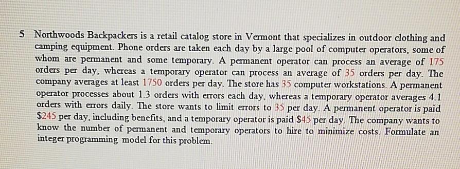 5 Northwoods Backpackers is a retail catalog