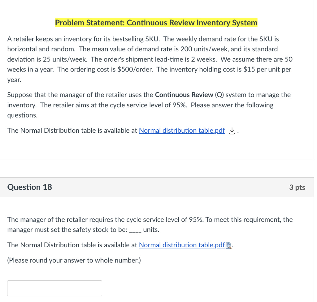 Problem Statement: Continuous Review Inventory