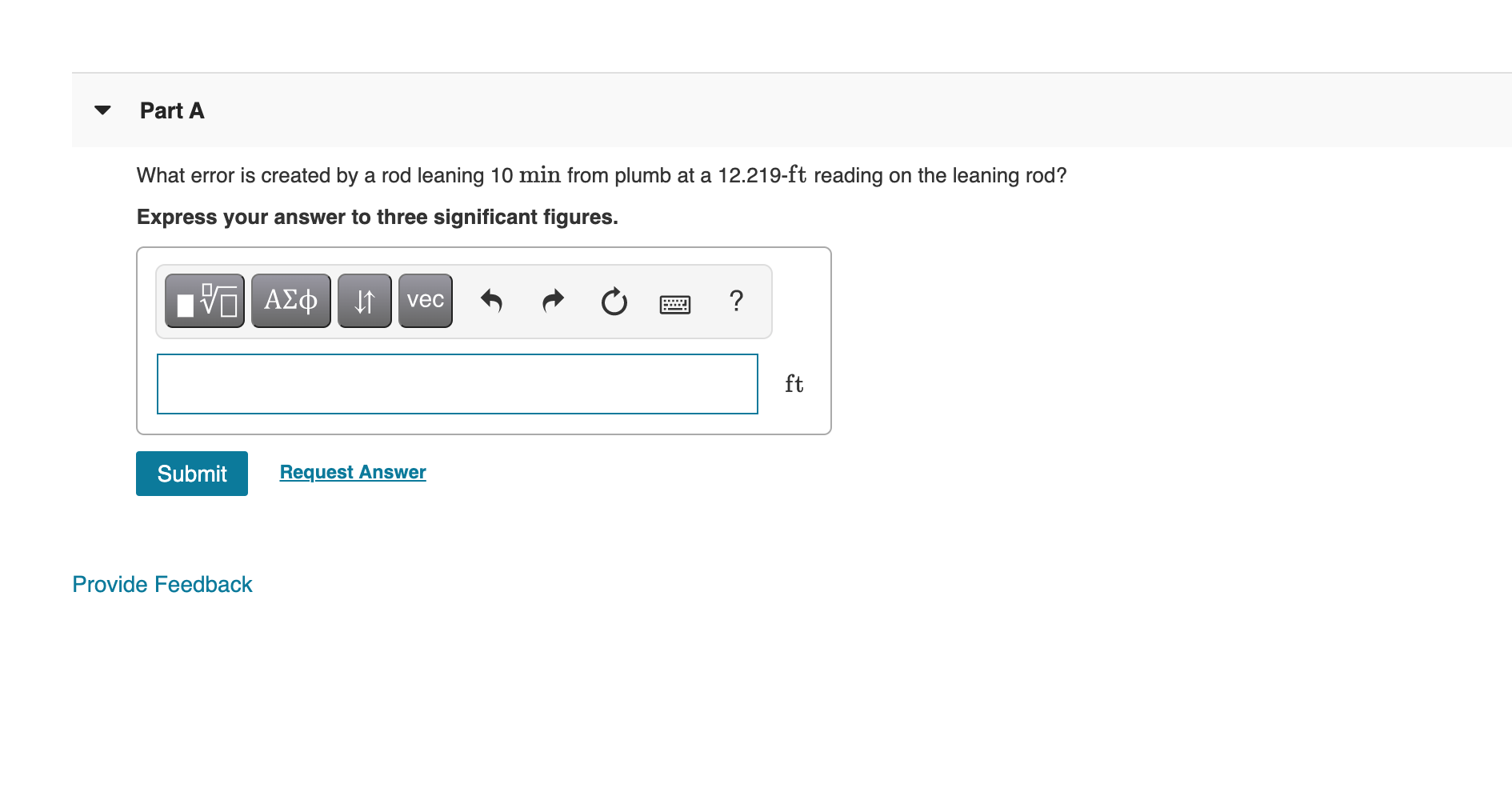 Part A What error is created by a rod leaning 10