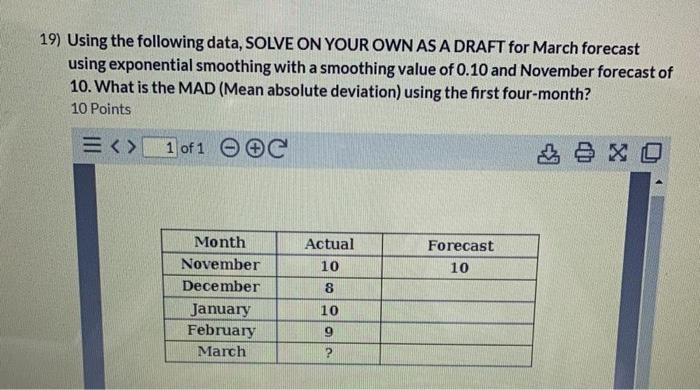 19) Using the following data, SOLVE ON YOUR OWN