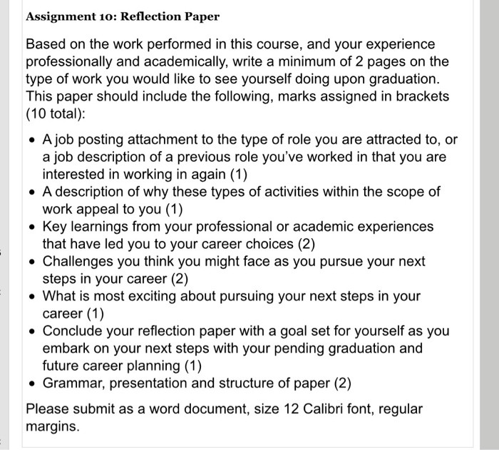 Assignment 10: Reflection Paper Based on the work