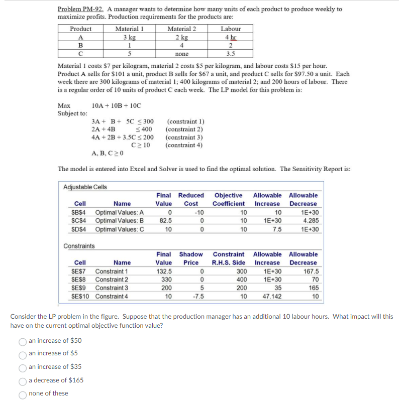 Problem PM-92. A manager wants to determine how