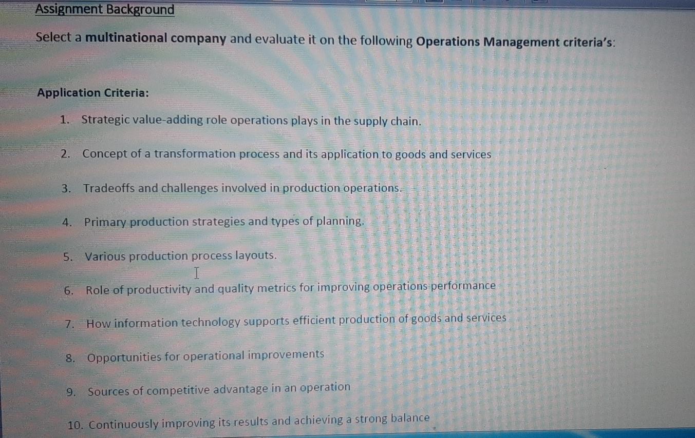 Assignment Background Select a multinational