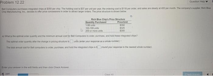Problem 12.22 Question Help Bell Computers purch