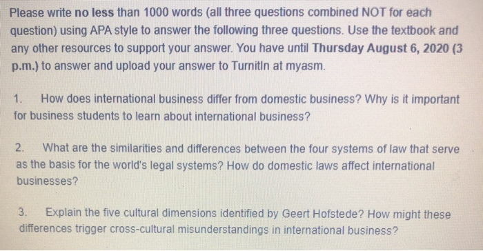 Please write no less than 1000 words (all three