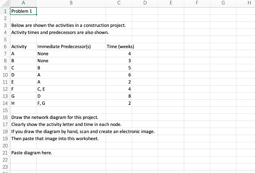A B D E F G H 1 Problem 1 2 3 Below are shown the