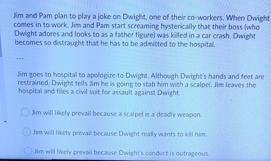 Jim and Pam plan to play a joke on Dwight, one of