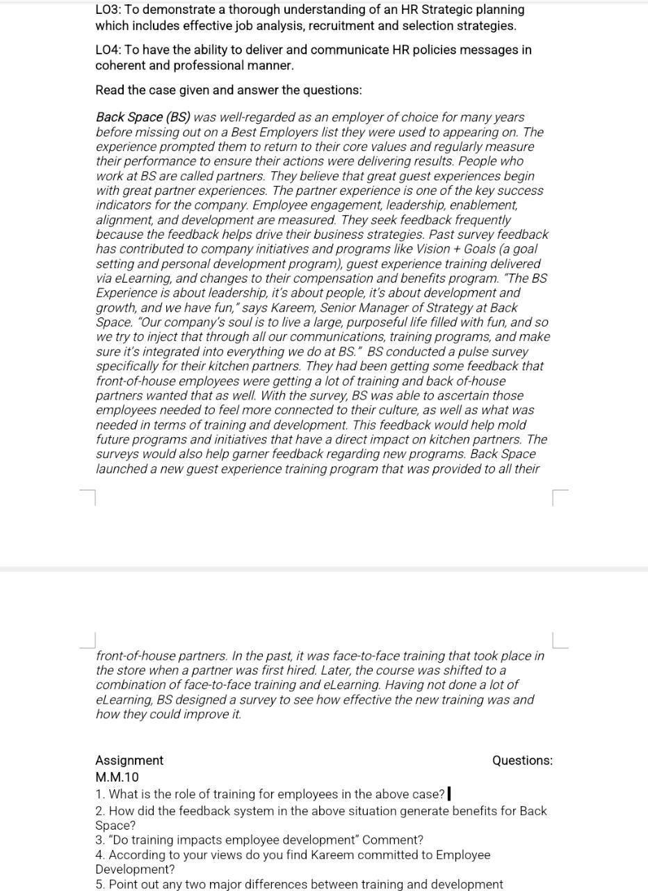 I need the answer as soon as possible LO3: To