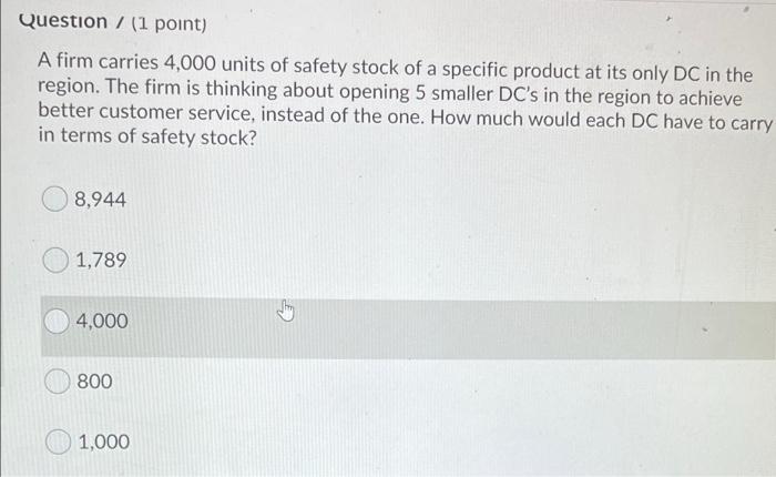 Question / (1 point) A firm carries 4,000 units