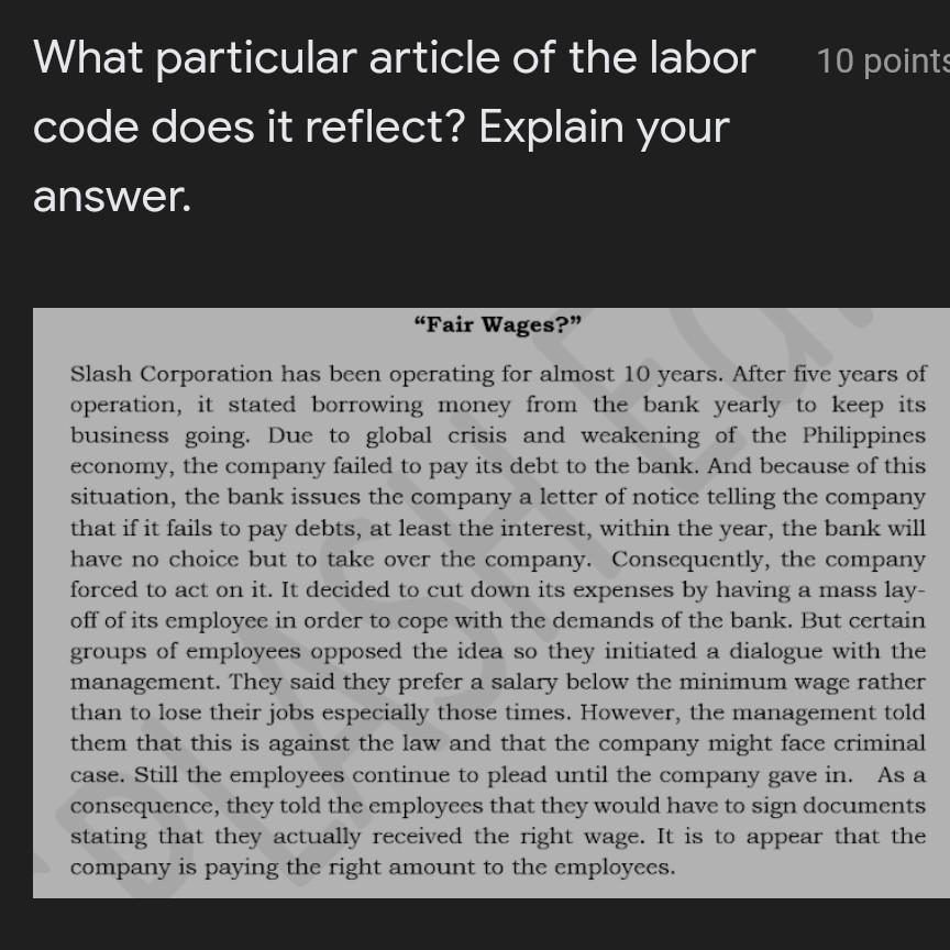 10 points What particular article of the labor