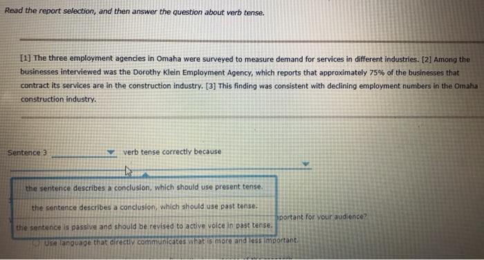 Read the report selection, and then answer the