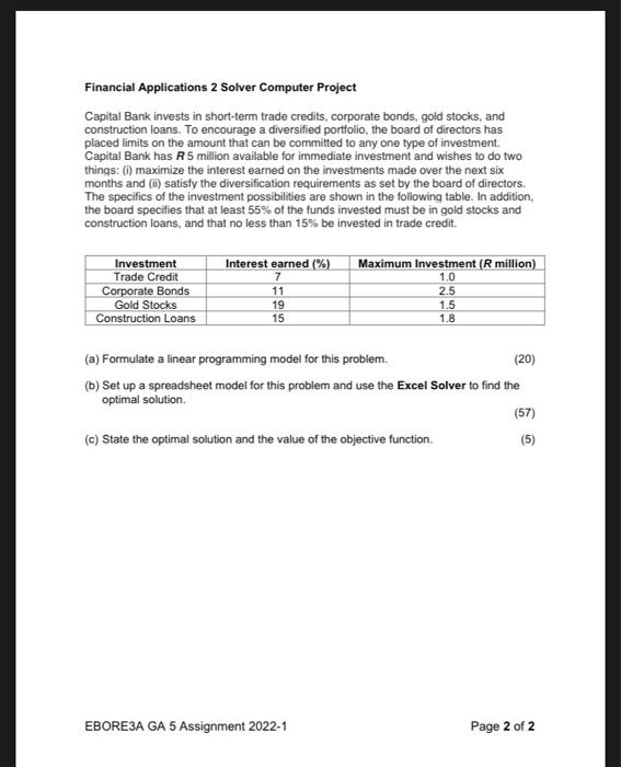 Financial Applications 2 Solver Computer Project