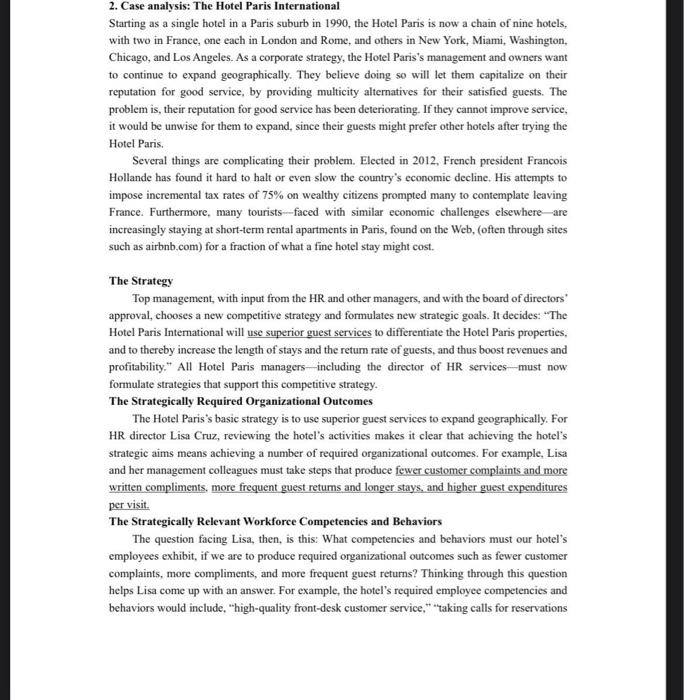 2. Case analysis: The Hotel Paris International