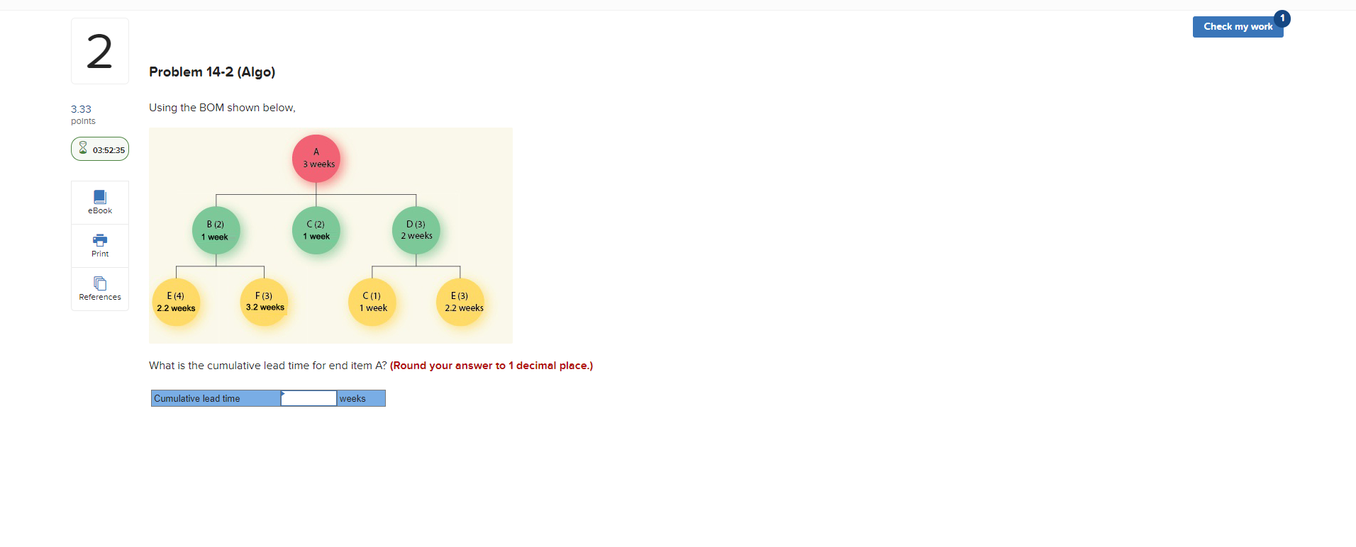 Check my work 2 Problem 14-2 (Algo) 3.33 points