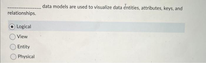 data models are used to visualize data entities,