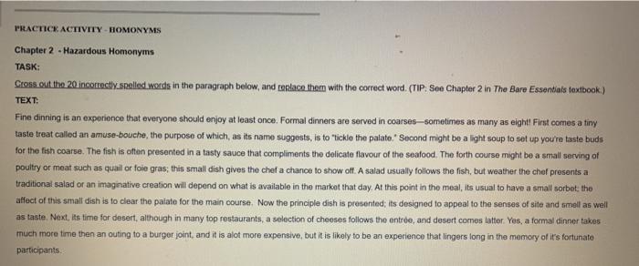 PRACTICE ACTIVITY-HOMONYMS Chapter 2 - Hazardous