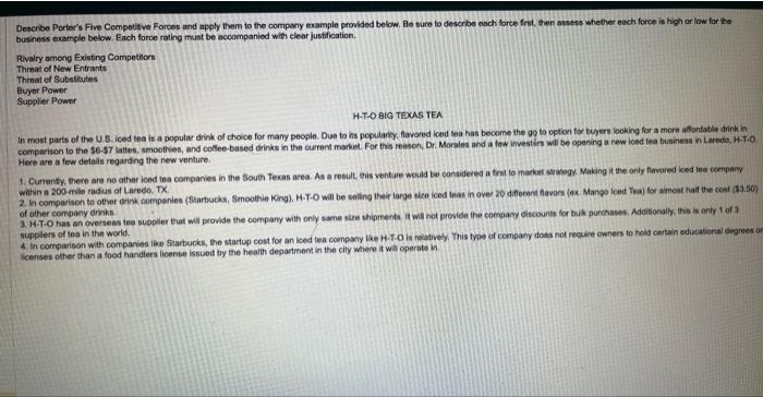 Describe Porter's Five Competive Foroes and apply