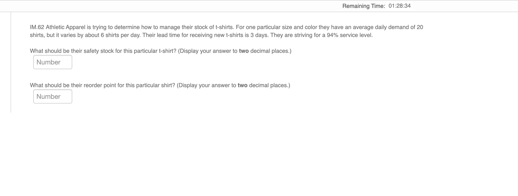 Show work in excel please Remaining Time: