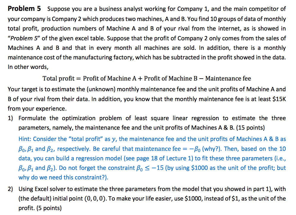 Problem 5 Suppose you are a business analyst