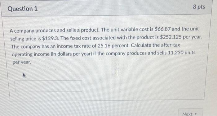 A company produces and sells a product. The unit