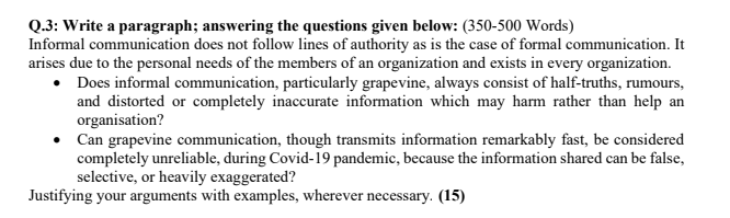 Q.3: Write a paragraph; answering the questions