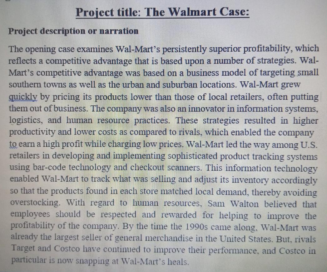 Project title: The Walmart Case: Project