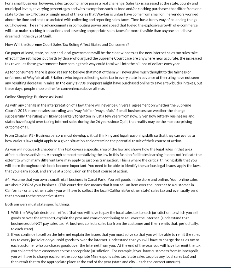 DO QUESTION 4. PART 1 & 2 Internet Sales Tax: A